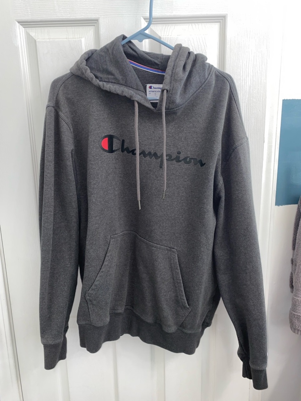 Champion Gray Pullover Hoodie with Script Logo